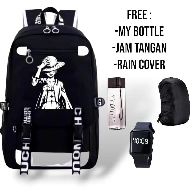 TAS SEKOLAH ANAK SD SMP KARAKTER MONKEY D LUFFY ANIME TERBARU TAS RANSEL SEKOLAH ANAK COWOK CEWEK FASHION KEKINIAN TAS ANAK LAKI LAKI FREE JAM LED MY BOTTLE BANYAK BONUSNYA