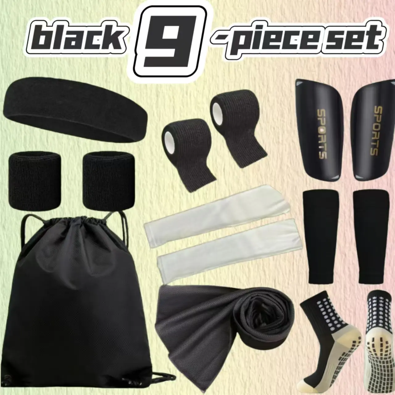 Sut Peralatan Sukan Komprehensif, Wajib Ada untuk Penggemar Bola Sepak, Termasuk Stokin Tidak Licin Bola Sepak Lanjutan, Pengawal Shin, Ikat Rambut, Gelang Tangan, Kaus Kaki Sokongan, Beg Galas, Pembalut, Tuala Cepat Kering, Lengan Ais Olahraga Outdoor