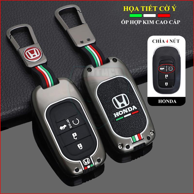 Ốp Chìa Khóa Xe Honda CRV, Civic, HRV Hợp Kim Cao Cấp Họa Tiết 3 Sọc Cờ Ý Kèm Dây Logo Honda