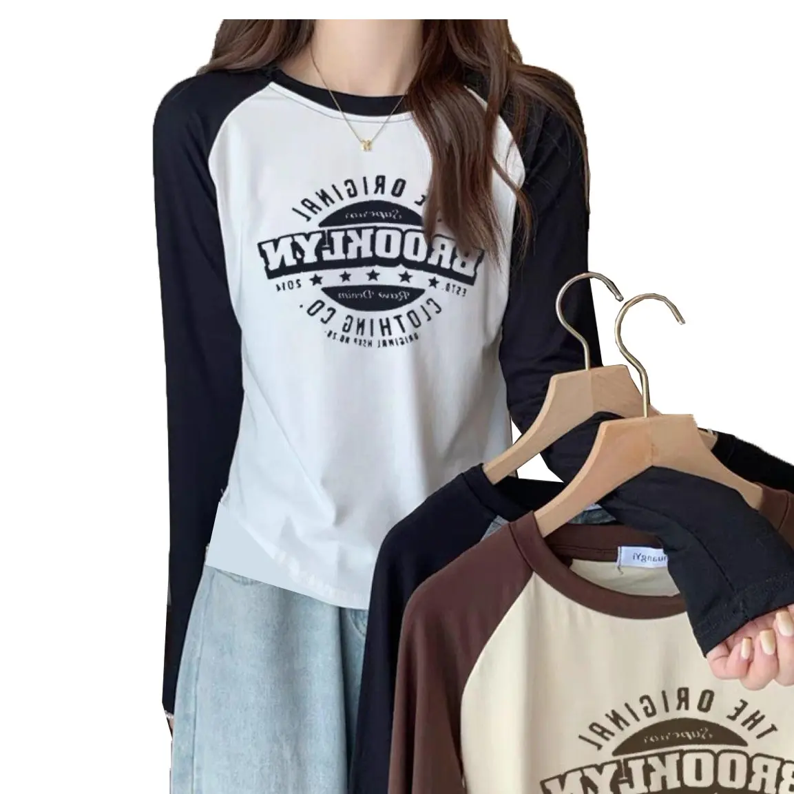 Áo thun nữ dài tay phối tay thời trang cá tính thun cotton mềm mát đơn giản