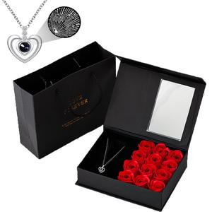 Regalo de rosa con collar con «Te quiero en 100 idiomas», 1 caja, regalo de San Valentín para novia, mujer, madre, esposa, idea de regalo para San Valentín, cumpleaños