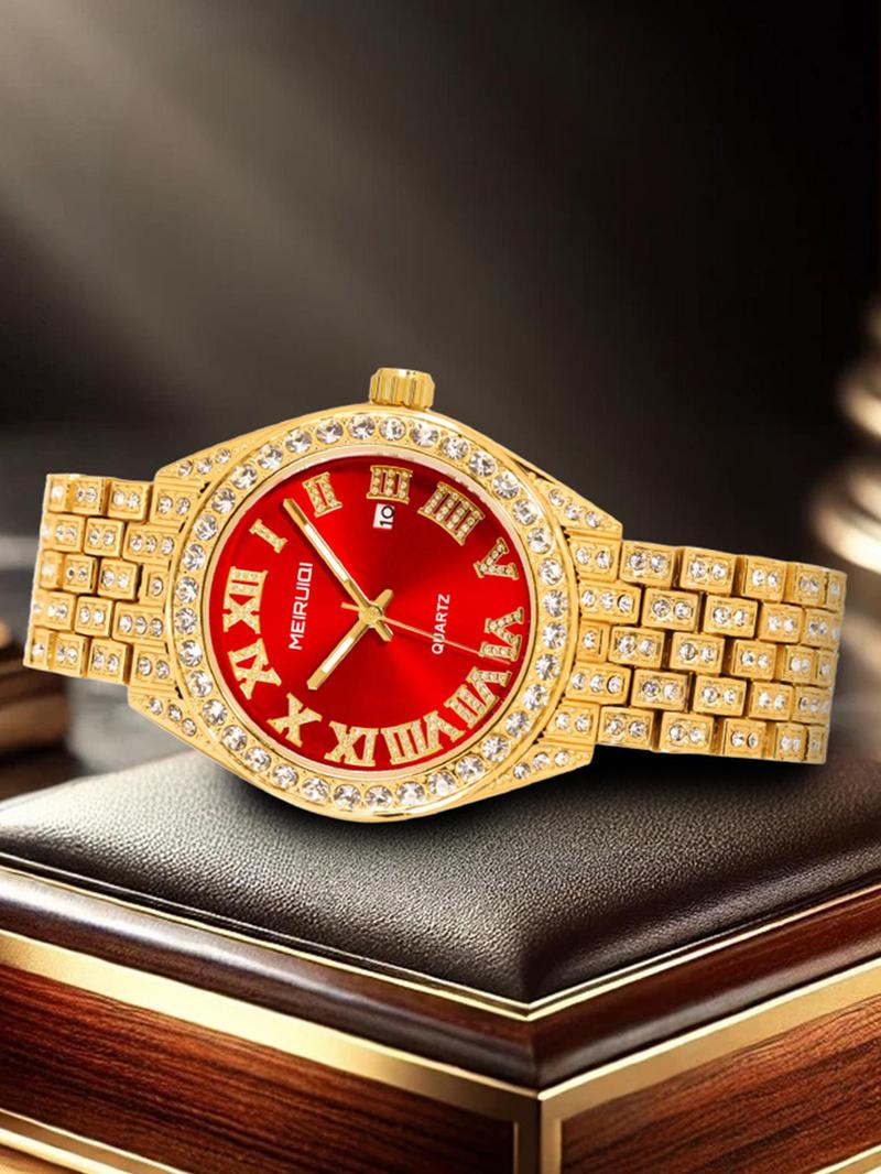 Product Introduction of Men's Business Fashion Rhinestone Decorated Analog Quartz Watch, with Box, Fashion Watch for Party, Daily Decor, Trendy All-match & Exquisite Watch for Birthday Gift 5
