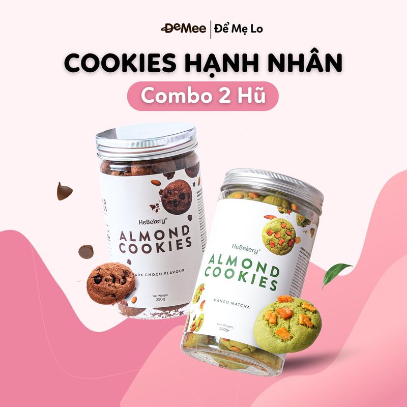 [COMBO ĂN VẶT MẸ BẦU] Cookies Hạnh Nhân Nguyên Cám 3 Vị Dark Choco Ca Cao Socola, Matcha Xoài, Phô Mai Nam Việt Quất Hebekery - Bánh Quy Thức Ăn Vặt Không Cay - Snack Healthy Food Dành Cho Mẹ Bầu by Demee