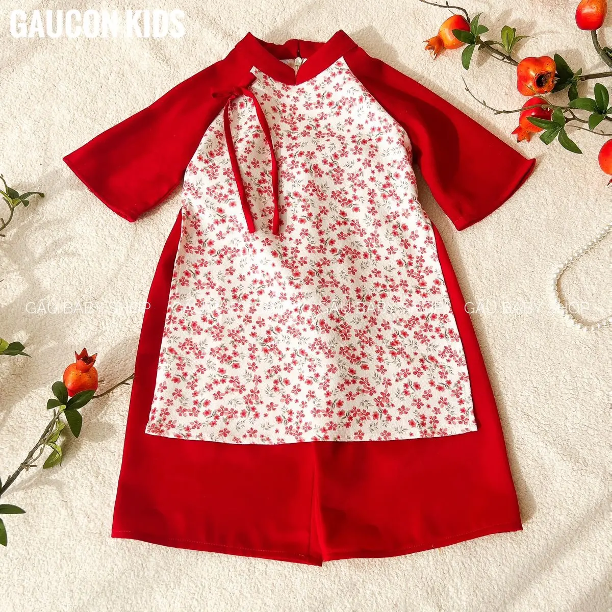 Áo dài Như ý cho bé gái tặng bờm cho bé gái - B41