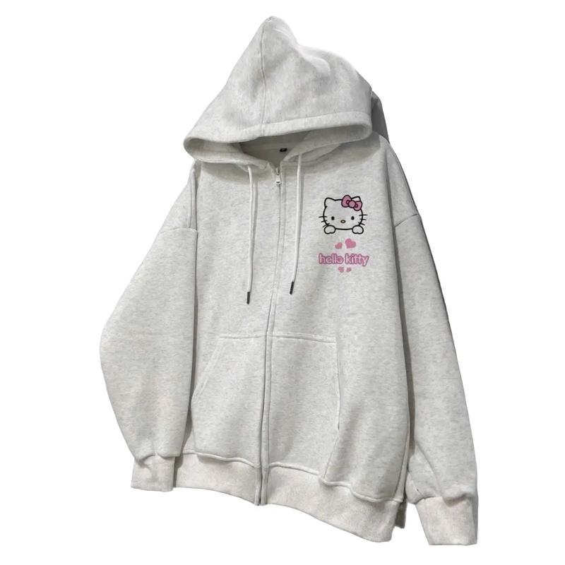  Áo khoác Rip chất nỉ tàu form rộng mũ hai lớp - Kitty các mẫu Hoodie Top Nữ Women 