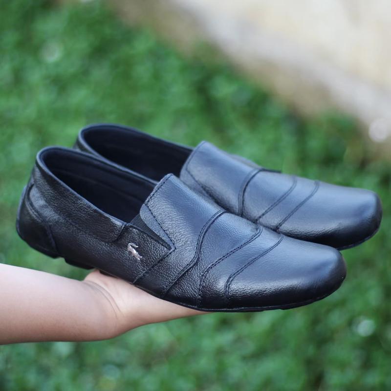 Sepatu Slip On Crocodile Kulitr Asli Pria Trendy Terbaru Termurah Kasual Black Coklat Hitam Flat Shoes 4