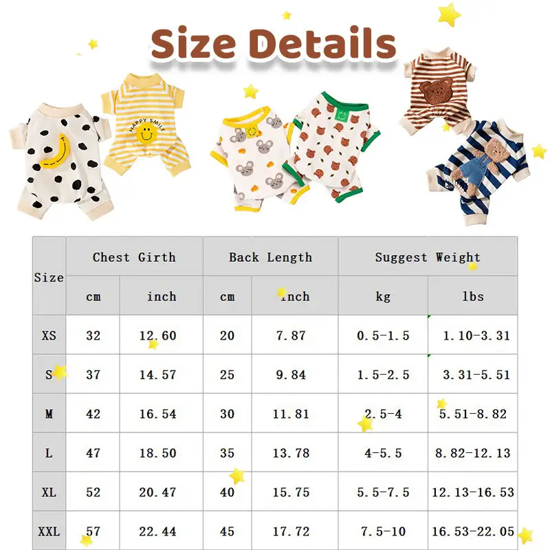 Quần Áo Cho Chó, Áo Liền Quần Sọc, Họa Tiết Gấu Dễ Thương, Thích Hợp Cho Chihuahua Và Yorkie, Đồ Ngủ Ngọt Ngào Áo Ngực Mèo Con, Trang Phục Thú Cưng, Thời Trang 5