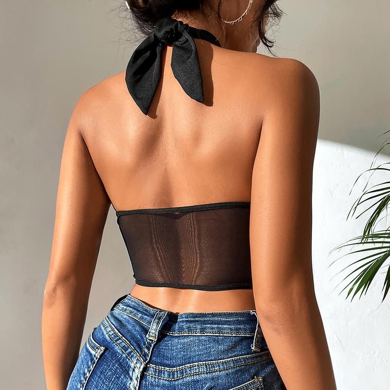 Áo Vest Nhỏ Nữ Mùa Hè, Xuyên Biên Giới, Ren Ghép Nối, Cổ Yếm Cổ, Áo Ống Buộc Dây, Thiết Kế Xương Cá, Phong Cách Âu Mỹ 3