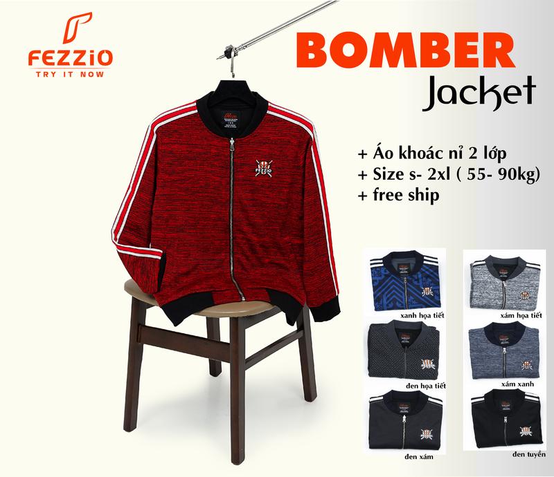 Áo khoác nam bomber 2 lớp, áo khoác nỉ cotton nam 2 lớp ấm mùa đông FEZZIO chính hãng , áo khoác vnxk