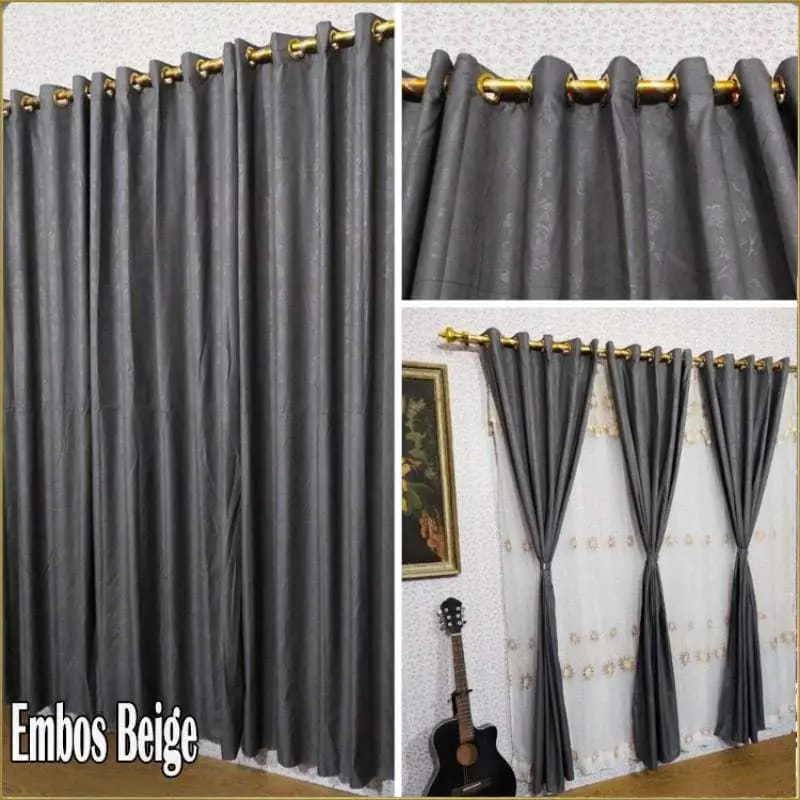 Gorden jendela smokring embos 12 Ring warna free tali/gorden pintu/jendela/tirai kekinian trend Curtain Elegant Polos