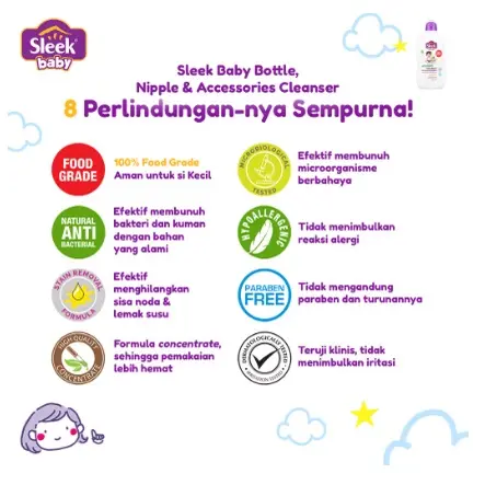 Sleek Cuci Botol 70 ml Sleek Baby Bottle Nipple Cleanser Liquid Cleanser Bayi Pembersih 2