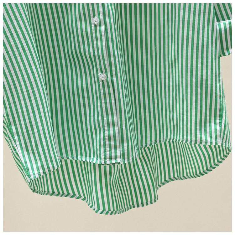 Product Introduction of [Frsud] pure cotton striped printed shirt, women's loose, long sleeve, simple casual style, half-length cardigan shirt, suitable for women, new in 2024 XL [211rx royal blue] blouse & shirt 22