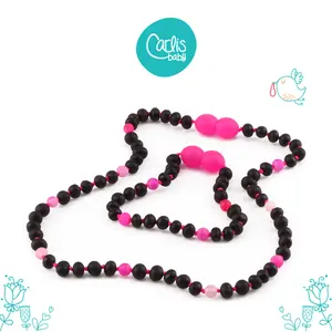 AG64 V2 Kalung dan Gelang Amber Tumbuh Gigi Bayi dengan Pink Frost Agate By Carlis Baby