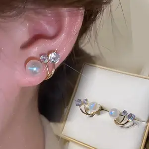 Minzo Anting Wanita Korea Stacey Mutiara Pearl Imitasi Gaya Elegan Aksesoris Perhiasan