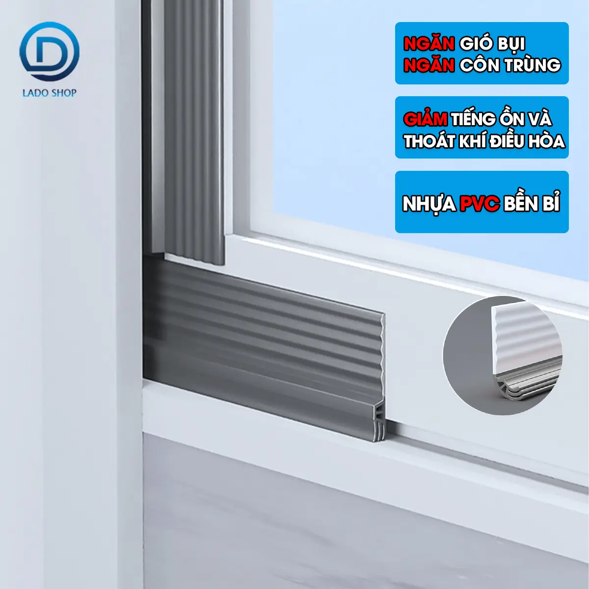 Chặn khe cửa sổ, cửa lùa, cửa sổ đường ray hoặc cửa đóng mở D1960, có sẵn keo dán giúp ngăn gió bụi, côn trùng và cách âm