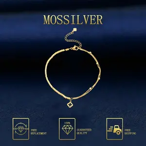 MOSSILVER Gelang Kaki Baru Lapisan Ganda Perak Patah Semanggi Empat Daun