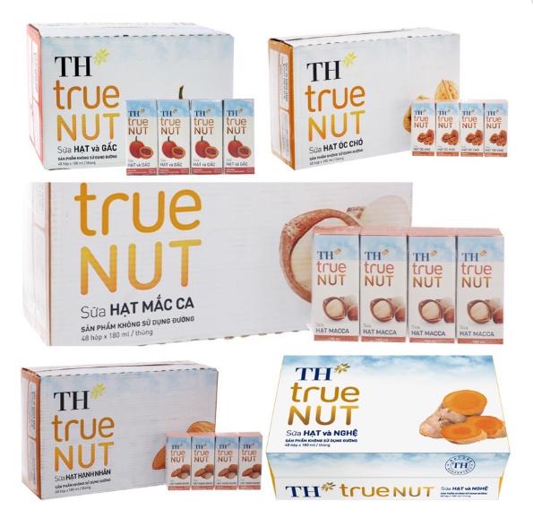 Sữa Hạt Macca/ Óc chó/ Hạnh nhân/ Ngũ cốc/ Yến mạch/ Gạo lứt/ Gấc/ TH true NUT 180 ml Lốc 4