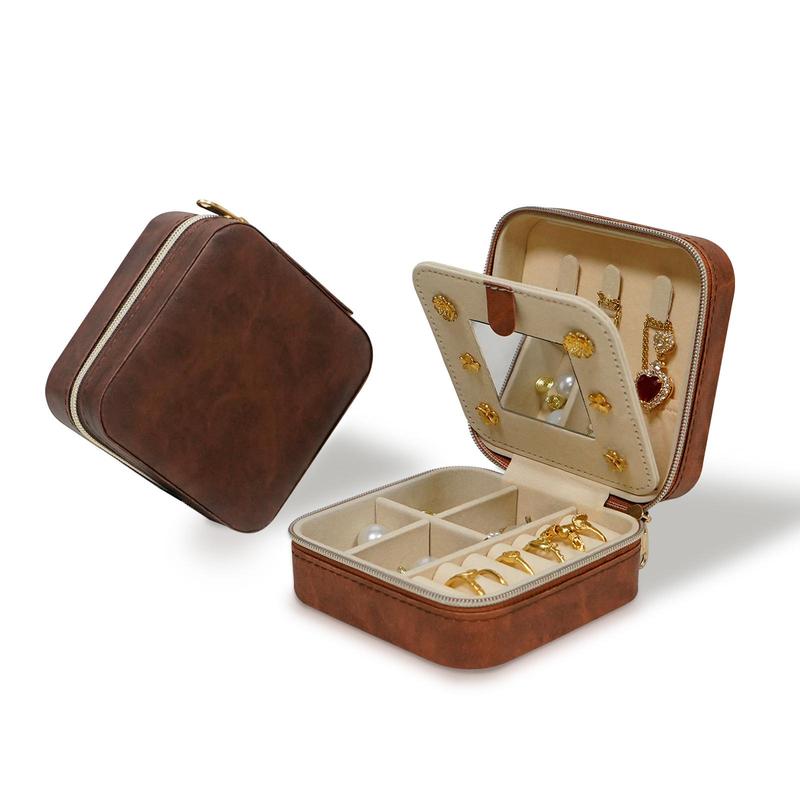 Product Introduction of Vintage Style Mini Jewelry Box, 1 Count Portable PU Leather Jewelry Organizing Box with Mirror, Jewelry Storage Box for Earrings, Necklaces, Rings 11