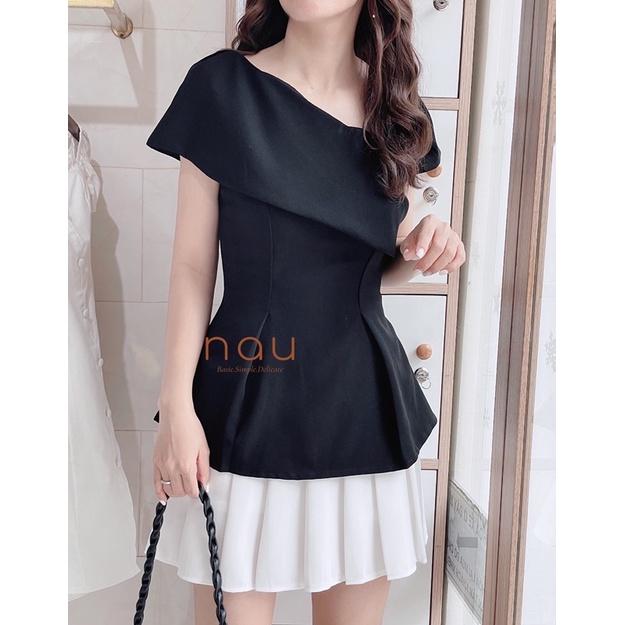 Áo lệch vai sang chảnh chất mềm mịn có lót trong Trắng Đen