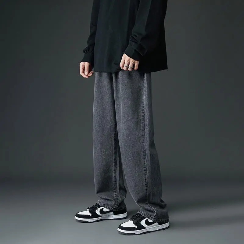 Celana Jeans Kulot Pria Baggy Pants Skena Y2K Pinggang Loose Straight Jumbo Cowok Biru Hitam Shabby Chic Loose-fitting - Basic Pendek Panjang Distro Vintage Santai Wanita Dewasa Casual Oversize 8
