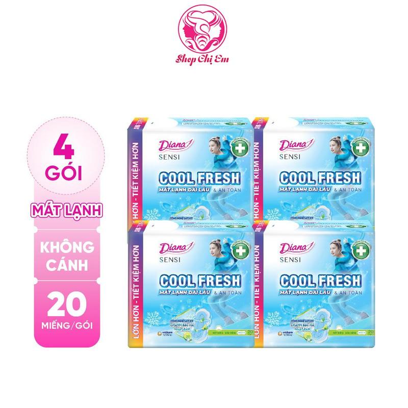 [COMBO 4] Diana Băng vệ sinh Sensi Cool Fresh Siêu mỏng không cánh gói 20 miếng