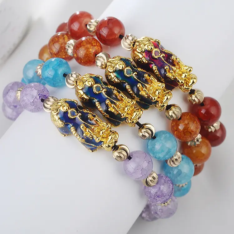 retro accessoriesVietnamese Gold-Plated Bracelet Dragon Pattern Agate Beaded Bracelet New Temperature-Sensitive Color-Changing Pixiu Bracelet Exquisite Fashion Women's Jewelrygelang titanium stacking