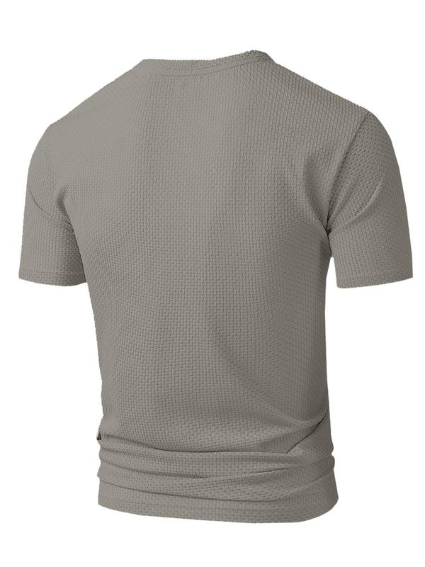 Men's Regular Fit Solid Jacquard Short Sleeve Tee, Casual Comfy Breathable T-shirt for Summer, Men's Top for Daily Wear 1