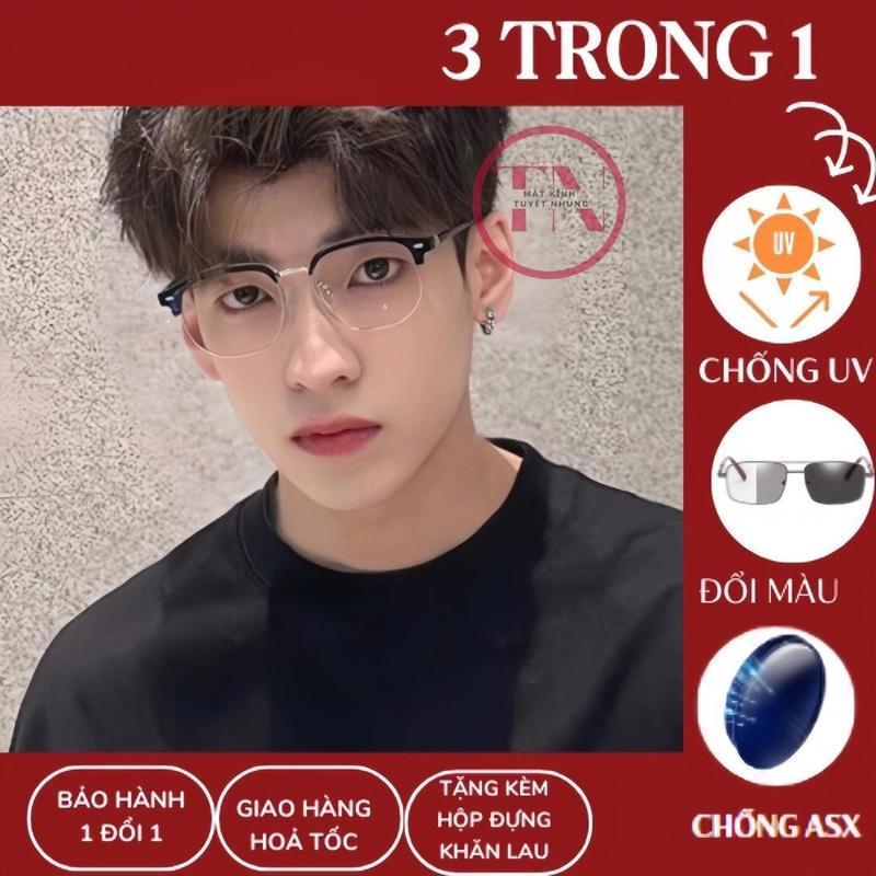 Mã X22-Kính Cận Thị Đổi Màu Dưới Nắng Giành Cho Học Sinh, Sinh Viên chống tia UV, ánh sáng xanh, kiểu Clubmaster fom vừa phiên bản nâng cấp . Kính Mắt