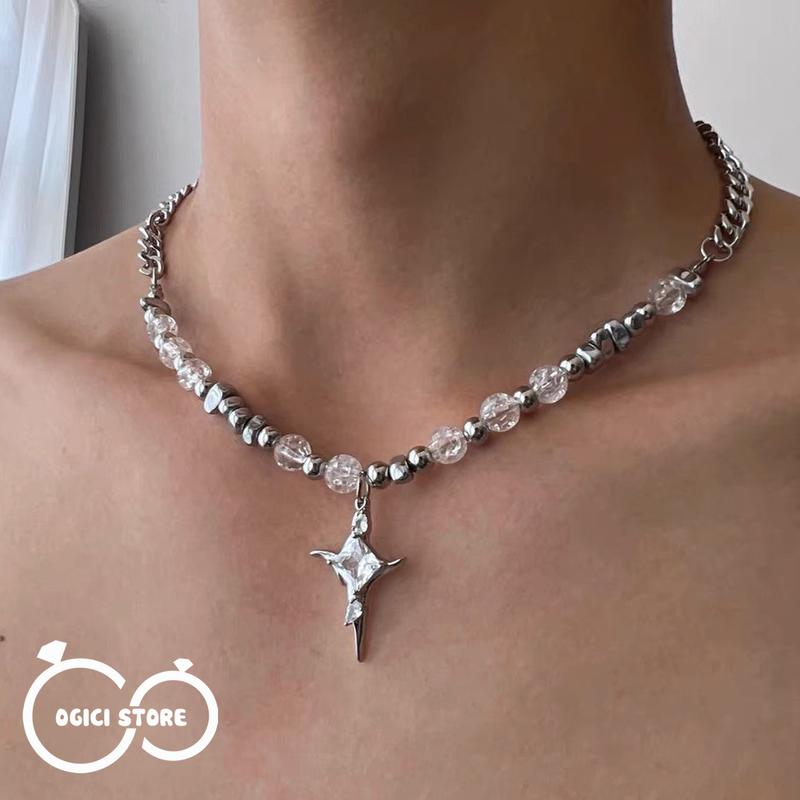 Dây chuyền nam nữ thời trang Vòng cổ chữ thập hạt khâu bằng thép titan cá tính độc đáo Unisex Chain Trang Sức Jewelry