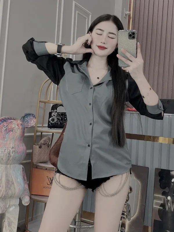 Áo sơ mi nam nữ dày tai,Áo cặp nam nữ dài tay phối màu form đẹp chất vải mango dày dặn mẫu mới nhất Hót Trend Menswear Shirt Có Cổ 4