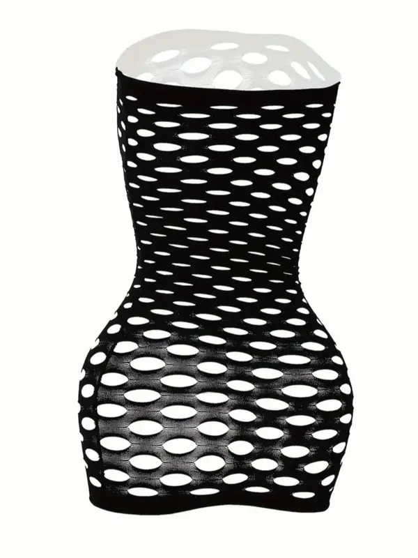 Women's Solid Hollow Out Sheer Cover Up Dress, Casual Strapless Bodycon Dress for Beach Holiday Vacation, Ladies Clothes for All Seasons 1