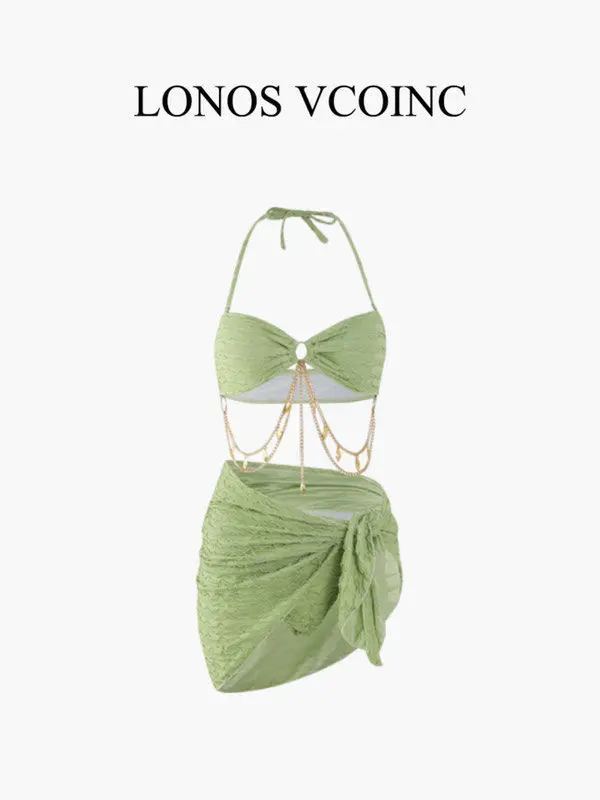 Đồ bơi bikini set 3 món phối phụ kiện Chiếc Lá áo cúp ngực kèm khăn quấn sexy Lanbi 3