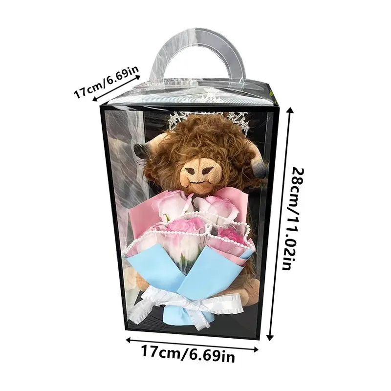 Highland Cow Plush Toy with Artificial Rose Bouquet, 1 Set Cute Plush Toy, Home Decor Ornament, Gift for Your Love 1