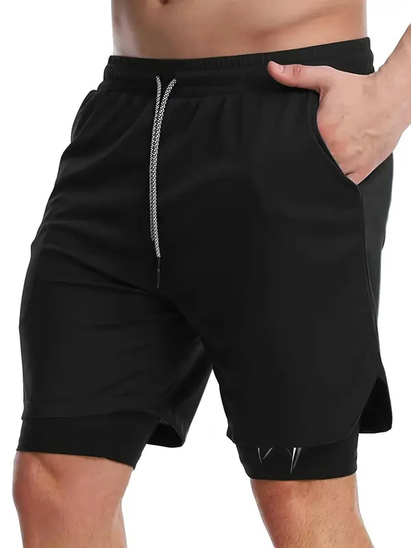 Men's 2 In 1 Spider Print Drawstring Waist Sports Shorts, Casual Regular Fit Pocket Track Shorts for Summer, Gym Shorts, Sport & Outdoor Clothing For Gym Workout Running 3