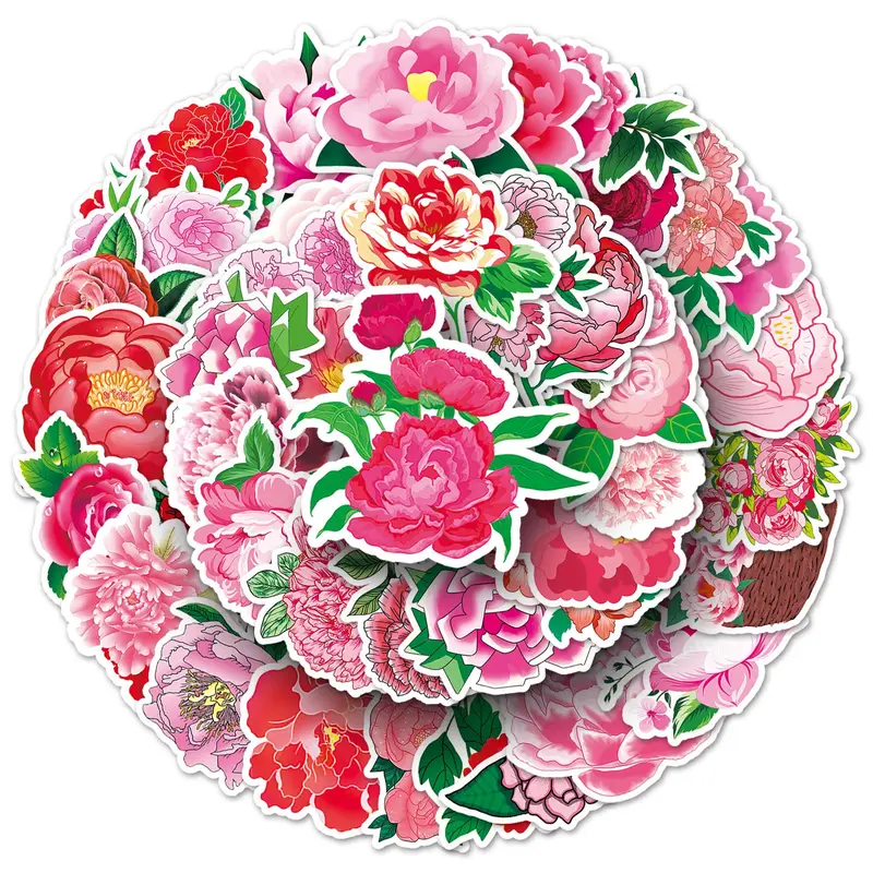Peony Flower Pattern Sticker, 100pcs/set Colorful Floral Decals, DIY Decorative Sticker for Scrapbooking & Journal Making 7