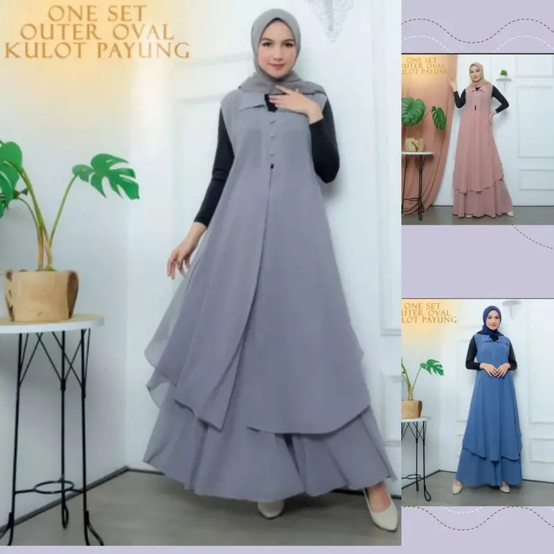 SETCEL setelan celana kulot payung | baju one set wanita terbaru | setelan outer kekinian | cardigan wanita | gamis muslim Atasan Bawahan Panjang 1