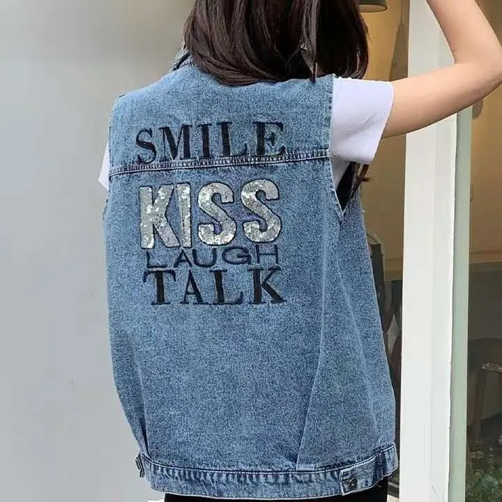 D2330-Denim vest, women's short style, new Korean version, loose fitting, versatile, internet celebrity, vest, jacket, camisole, tank top, trendy