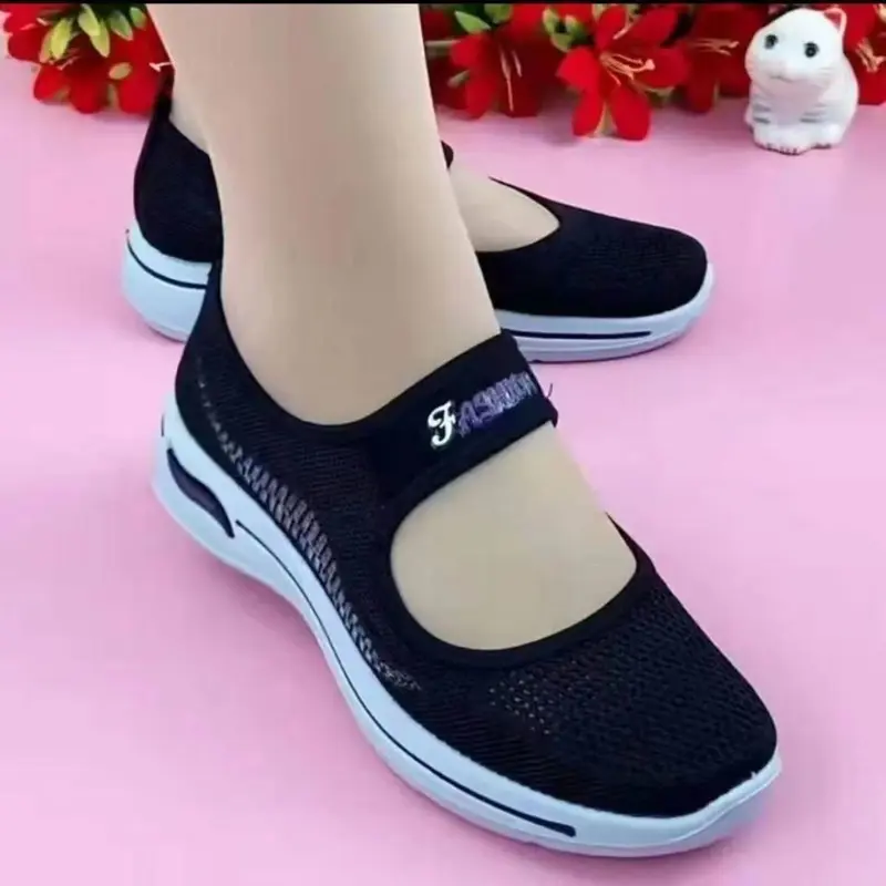 Giày vải, Phong cách Bắc Kinh cũ, dành cho phụ nữ và mẹ, thoáng khí, không trơn trượt, đế mềm, thoải mái, dệt Fly, Thích hợp cho người trung niên và cao tuổi, giày đi bộ Shoes Sneaker 2