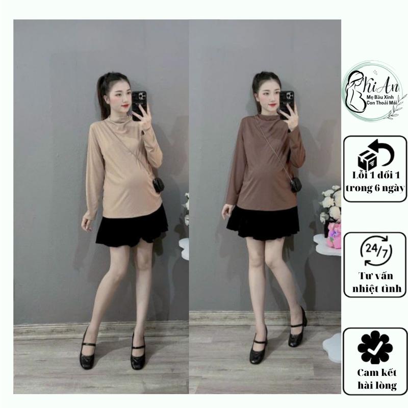 Áo Bầu giữ nhiệt Ki An cổ bèo xịn xò ảnh thật cận chất, áo giữ nhiệt cho bà bầu freesize 43-68kg Váy Bầu Đầm Bầu áo  len  cho  bà  bầu  mùa  đông