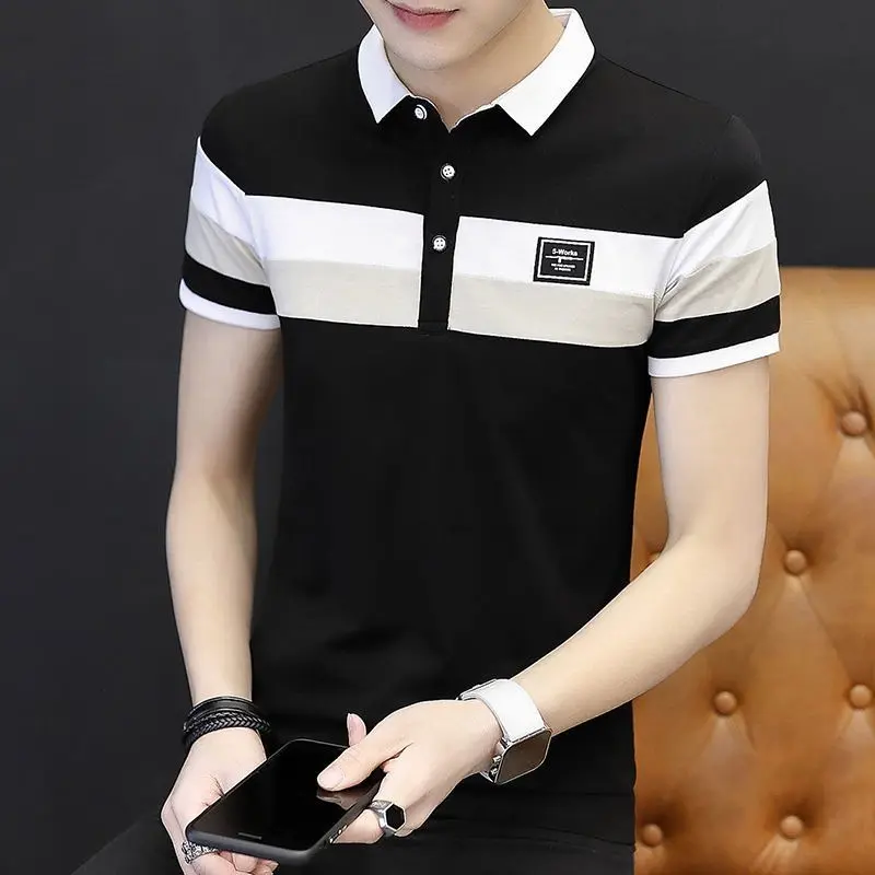 เสื้อโปโลผู้ชาย สไตล์เกาหลี ทันสมัย เรียบหรู แขนสั้น ท็อป