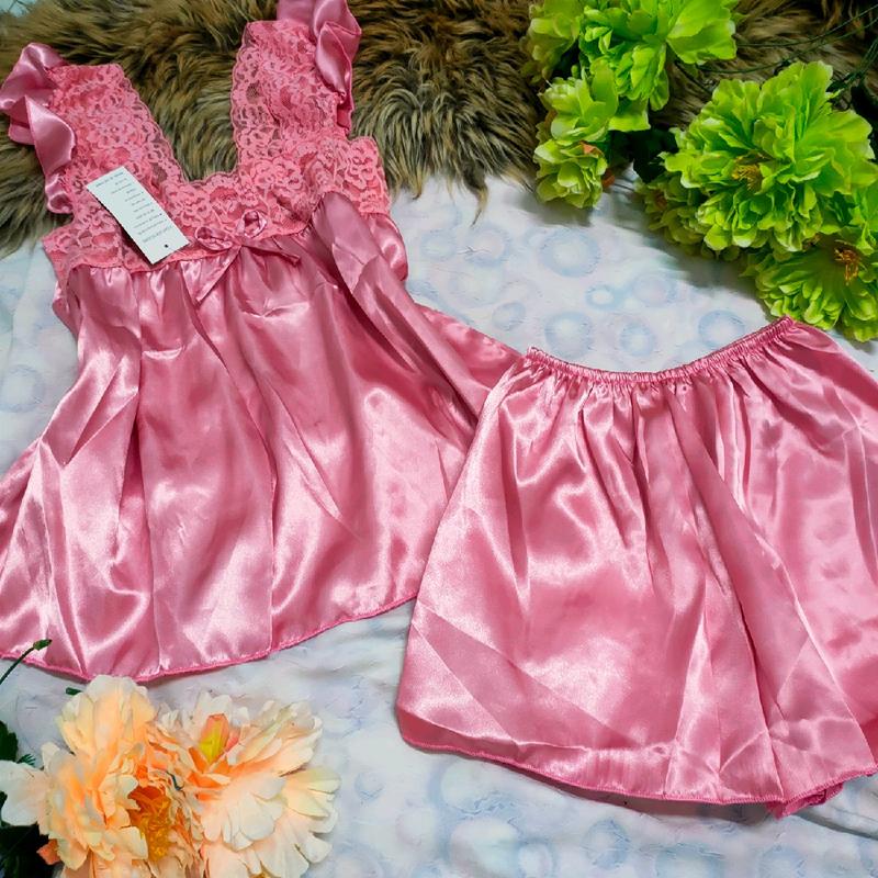 Đồ bộ Nữ Bộ quần đùi áo tay nhí phối ren vải phi bóng phom 40kg đến 55kg Women Quần Ngủ Đen đỏ trắng hồng vàng kem xanh