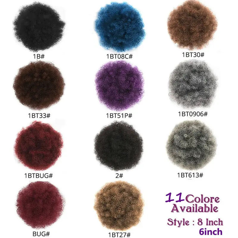 Kẹp Trong Tóc Nối Afro Bun, Chất Lượng Cao, Tóc Tổng Hợp, Tóc Đuôi Ngựa Dây Rút 5
