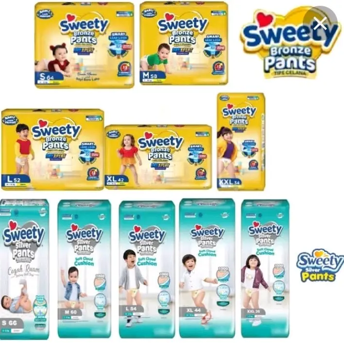 PROMO MURAH 2 BALL SWEETY BRONZE PANTS SWEETY SILVER POPOK SWETTY MURAH S32 M30 L28 XL26 XXL24 Bayi Baru lahir Balita Diapers