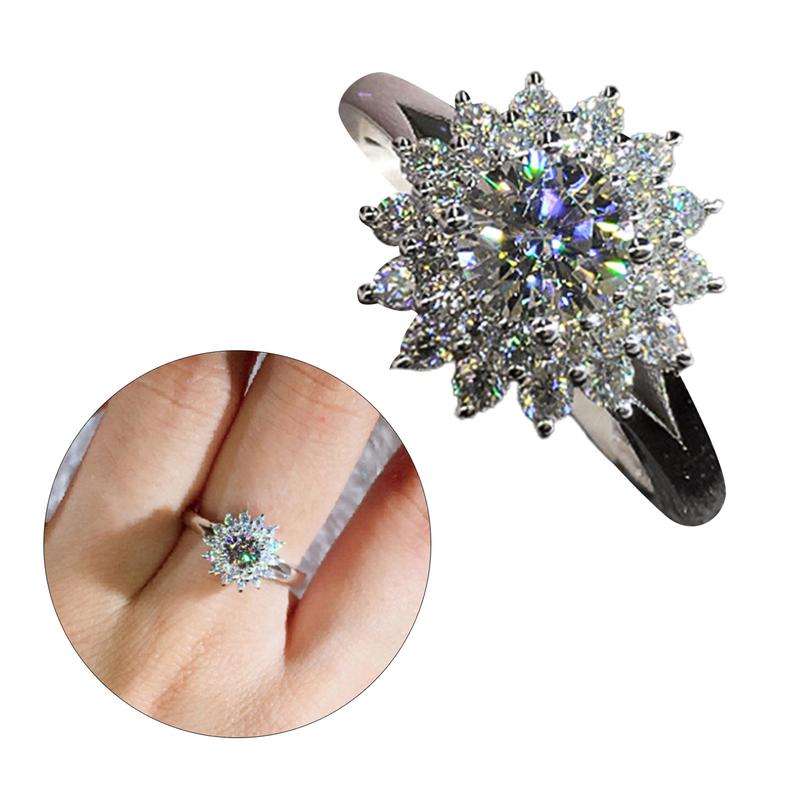 Product Introduction of Exquisite Zircon Sunflower Ring Bling Finger Ring For Women Girl Wedding Engagement Party Jewelry Gift 25