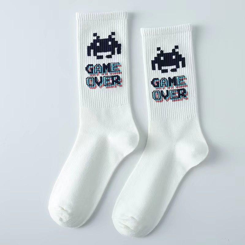 Product Introduction of Socks Men's Mid-Calf Length Sock Cotton Socks Spring and Autumn Sweat Absorbing Sports Student Basketball Winter Long Graffiti Trend Men's Socks Menswear Lingerie Bowling Tropical 8