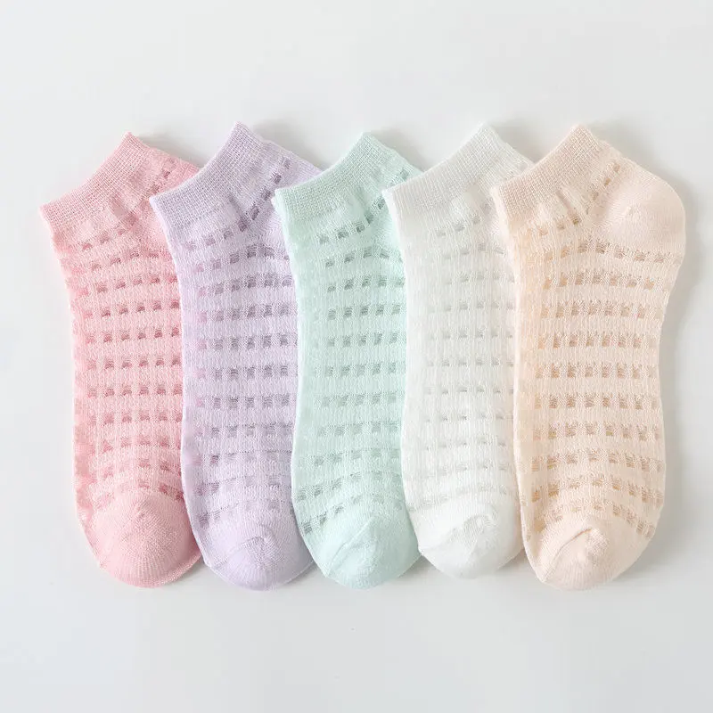 Women's Summer Thin Breathable Mesh Socks Hollow Ice Silk Women's Socks Short Solid Color Socks Women's Low-Cut Liners Socks