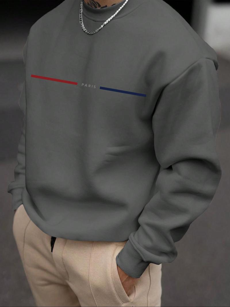Product Introduction of Men's Letter Print Round Neck Sweatshirt, Regular Fit Casual Long Sleeve Crew Neck Pullover for Fall & Winter, Fashion Men's Top for Daily Wear 7