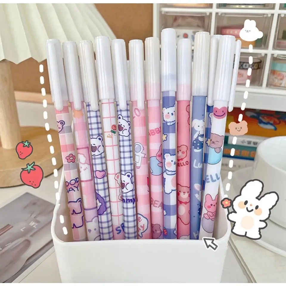 GoLIving Pulpen 1 set (24pcs) Pulpen Gel apus Karakter Animal/Pulpen Tinta Bisa DiHapus Alat Tulis Sekolah Hitam