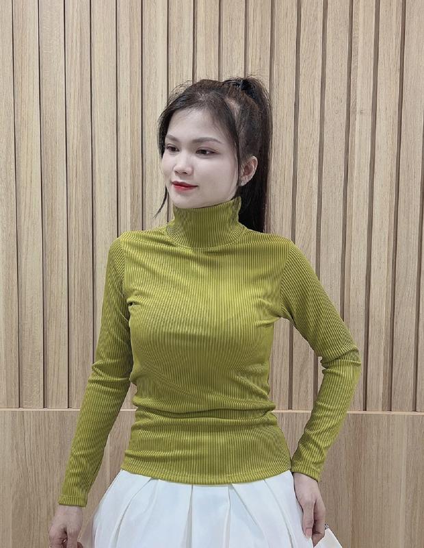 Áo Cổ Lọ, Màu Trơn cho Nữ, Chất Liệu Thun Gân Hàn, Ôm Dáng, Thoáng Mát