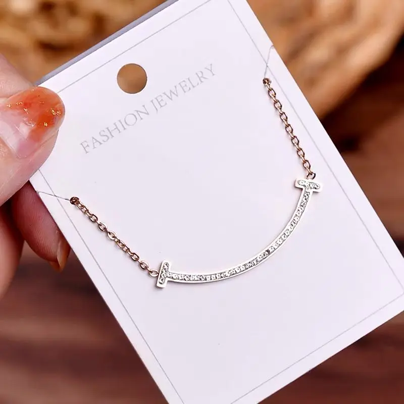 Kalung Titanium Rose Gold Anti Karat Liontin Smile Wanita Korean Style Fashion Aksesoris 2